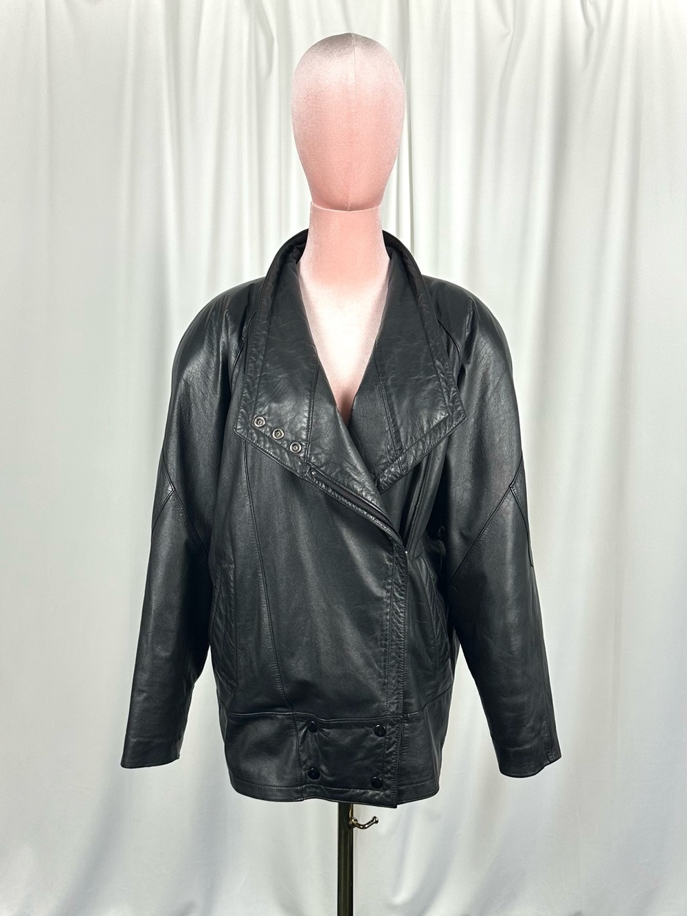 Vintage 80s Danier Sport Black Leather Oversized Moto Jacket XS/S